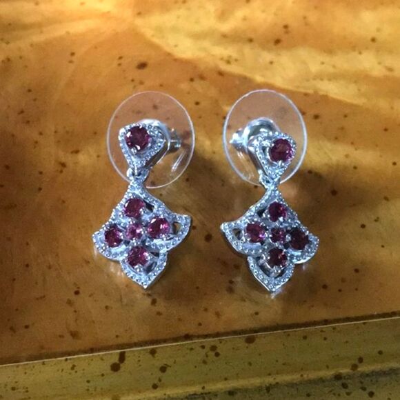 Natural Rubellite Sterling Silver Dangle Earrings - Picture 1 of 7